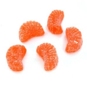 25mg Delta‑9 THC orange-flavored gummy shaped like a fruit slice, made with hemp-derived THC and citrus extract.