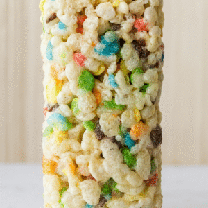 Delta‑9 THC Fruity Pebble Rice Crispy Treat edible made with hemp-derived cannabis, colorful cereal, and marshmallow.