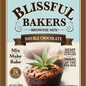 Bag of Double Chocolate Brownie Mix containing 300mg Delta‑9 THC, made with cocoa and chocolate chips for homemade edibles.